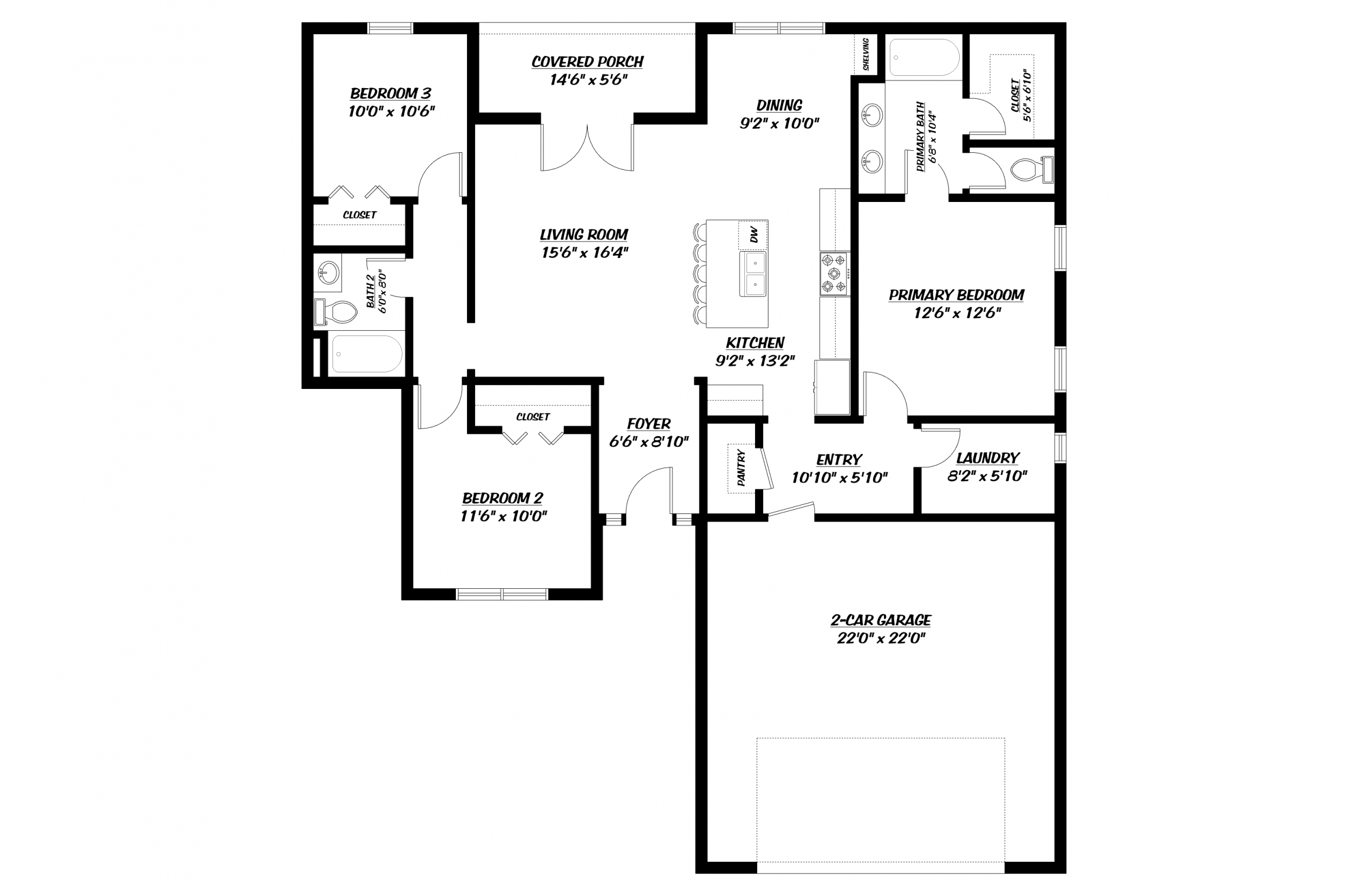 3 Bed 2 Bath Floor Plan scaled